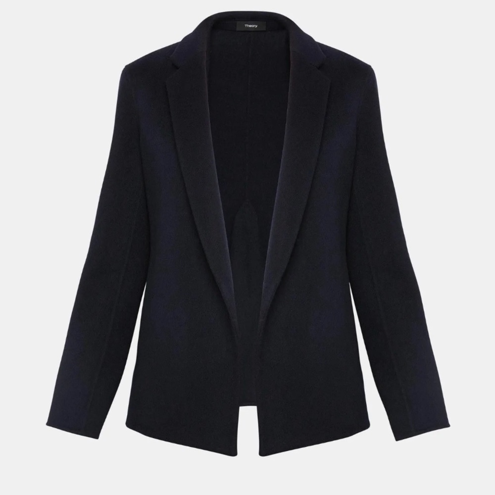 Theory Wool Cashmere Jacket Coat Navy Blue Size 8 New Divide Pleated Back